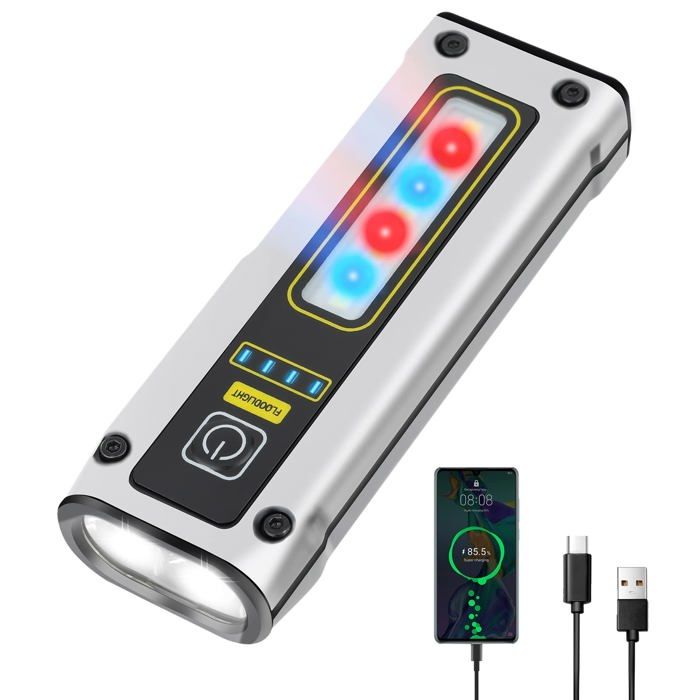 Mini lampe torche LED rechargeable par USB lampe de poche LED super lumineuse torche durgence légère 1200mAh 4 modes，Blanc