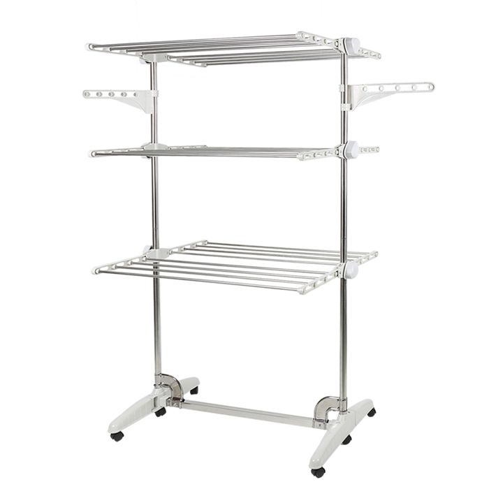 Étagère de séchage pliable - ERROLVES - Argent - étagère à vêtements - Penderie mobile à 3 Niveaux