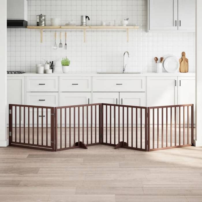 Meilleurs prix pour vidaXL Barrière pour chiens avec porte 4 panneaux bois de peuplier 352201