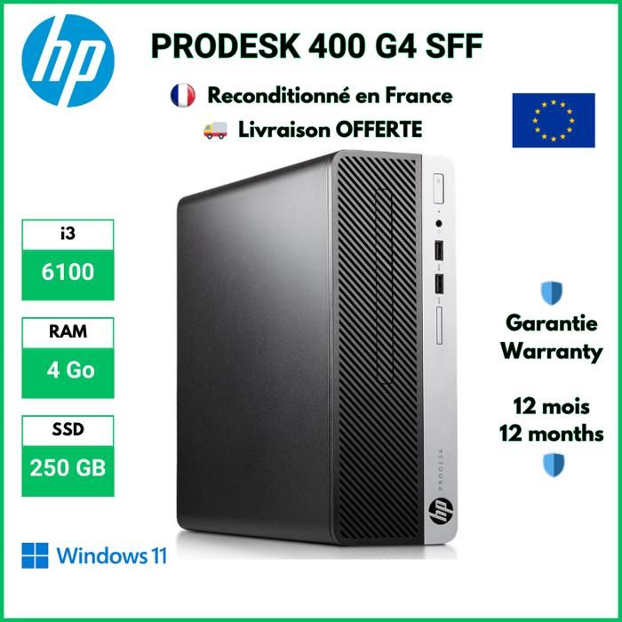 HP ProDesk 400 G4 SFF i3-6100 4 Go RAM 250 GB SSD Windows 11 Pro Reconditionné - Hewlett-Packard reconditionné disponible sur Cdiscount Seconde Vie