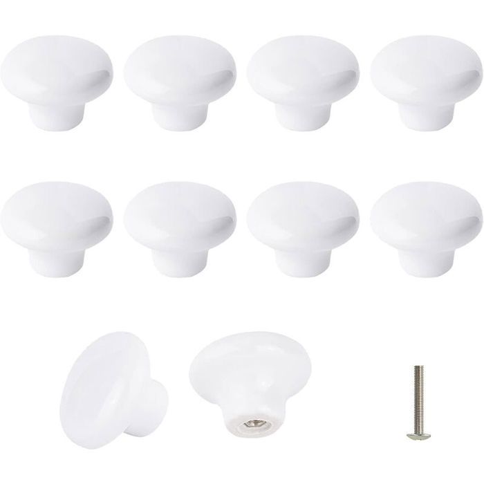 Lot de 10 Bouton En Céramique Blanc Céramique Poignée Porte Rétro Rond En Céramique Armoire Tiroir Cuisine Poignée De Traction