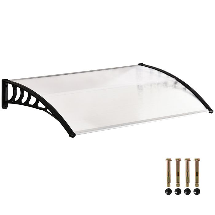 Auvent de porte dentrée - Outsunny - toit marquise en polycarbonate - protection contre pluie neige UV - 09 x 15 m - transparente