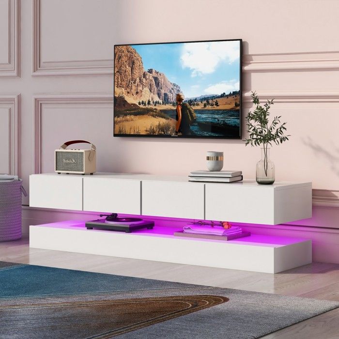 Meuble TV Murale Blanche 130cm - Support LED 55 - 2 Armoires & 4 Tiroirs - Éclairage LED 16 Couleurs - Meuble Moderne Meuble TV Murale Blanche 130cm - Support LED 55 - 2 Armoires & 4 Tiroirs - Éclairage LED 16 Couleurs - Meuble Moderne