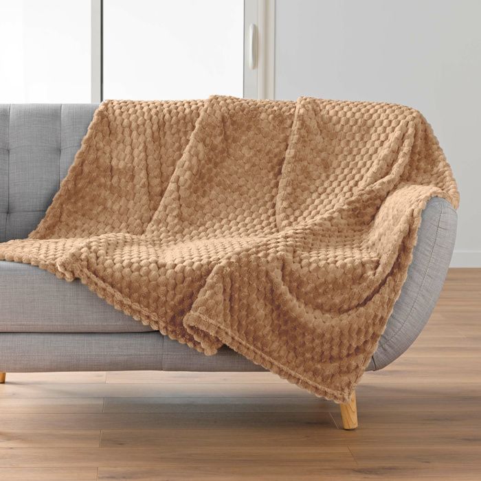 Plaid 125 x 150 cm – Flanelle Relief Unie Mini Frosty Camel