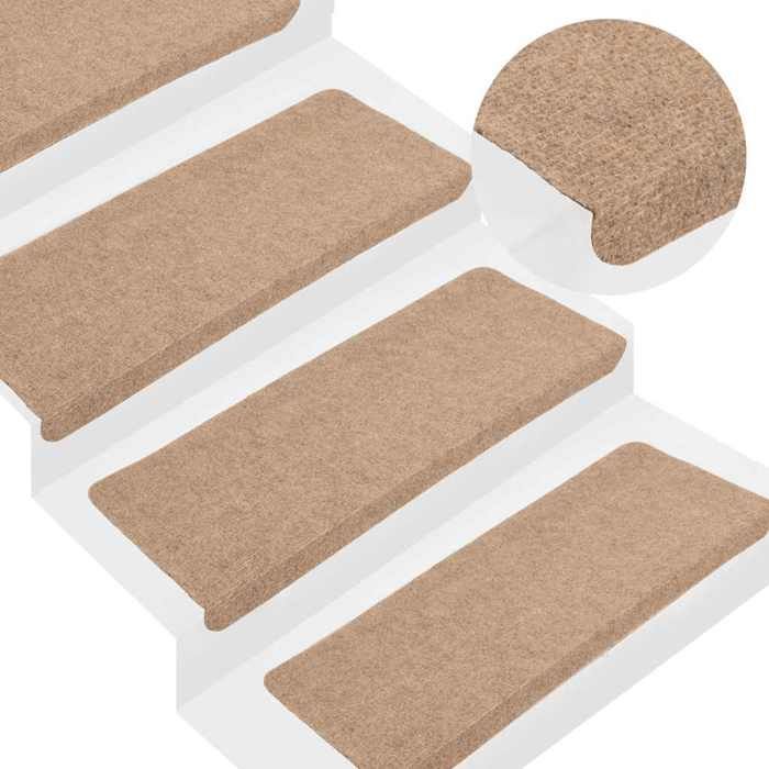Tapis descalier-Moquette descalier-Tapis de marches auto-adhésifs 15 pcs 65x245x35 cm Beige 348014