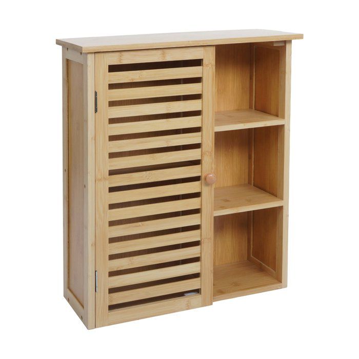 Armoire suspendue HWC-O73 armoire de salle de bain porte compartiments de rangement bambou 60 x 50 x 19 cm Armoire suspendue HWC-O73 armoire de salle de bain porte compartiments de rangement bambou 60 x 50 x 19 cm