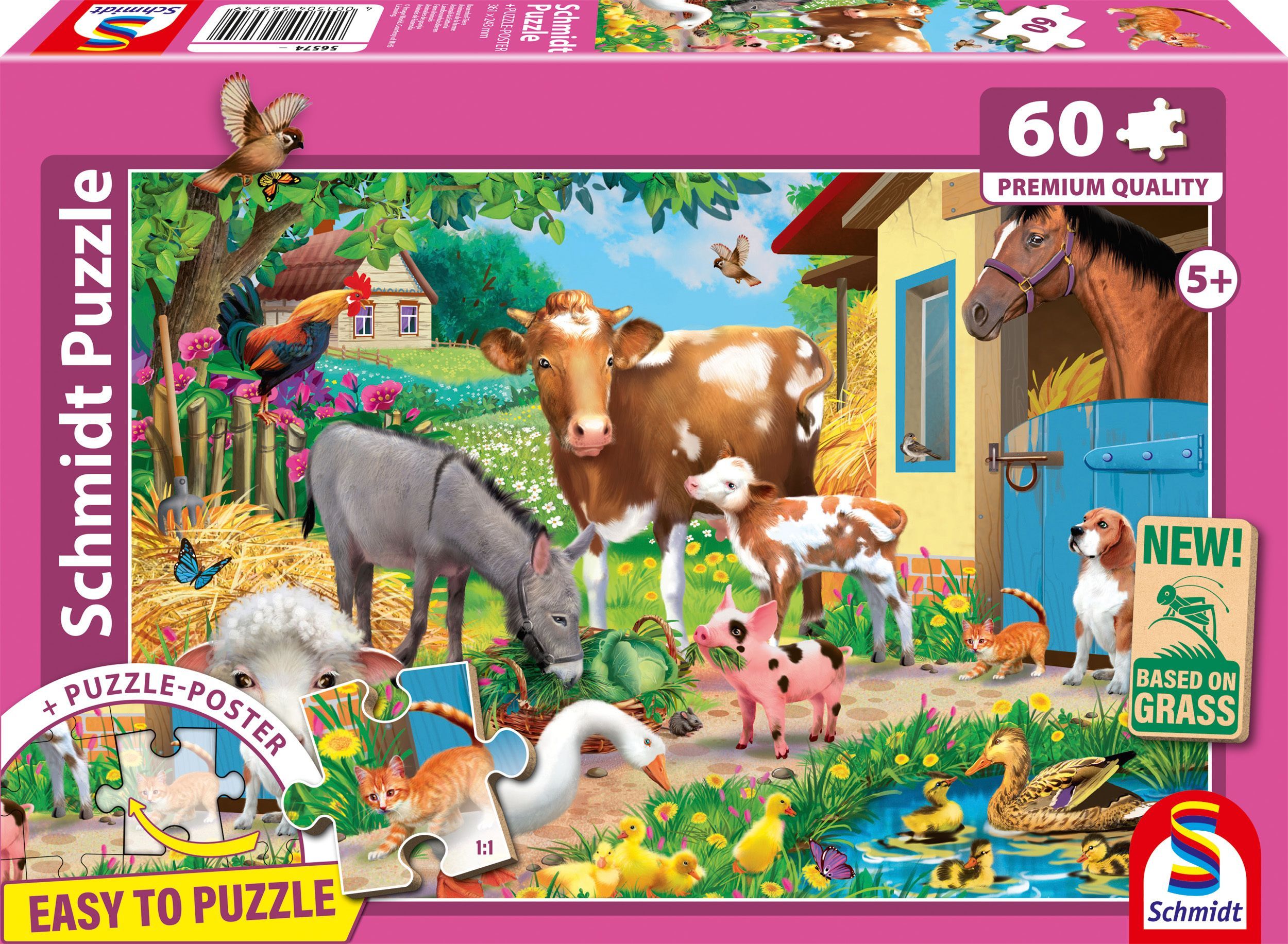 Puzzle SCHMIDT SPIELE Farm Animals 60 pièces Dès Poster Inclus Bordure Neuf - vue 6