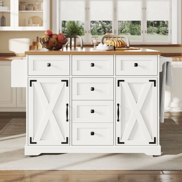 Buffet de Cuisine Extensible Moderne avec roulettes 6 Tiroirs 2 Portes Chariot de Cuisine pour Salle à Manger 147x44-70x93cm Blanc