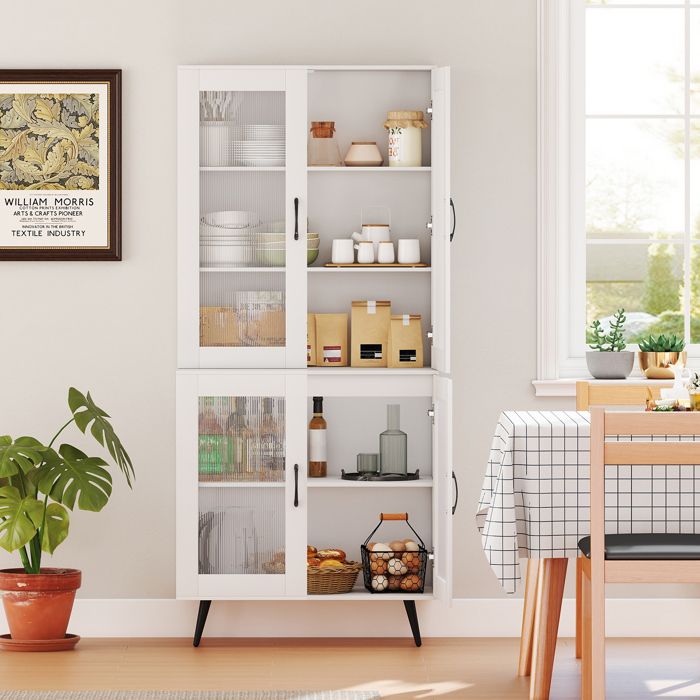 GIANTEX Buffet de Cuisine Haut- Étagères Réglables- Armoire de Rangement Moderne avec 4 Portes- Pieds en Métal- 80x40x178 5cm-