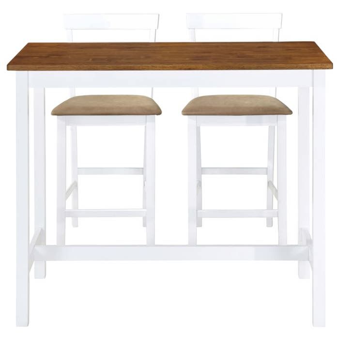 Ensemble de bar en bois massif - vidaxl - 3 pièces - Marron et blanc - Table 108x60x91 cm - Chaises 41x49x96 cm