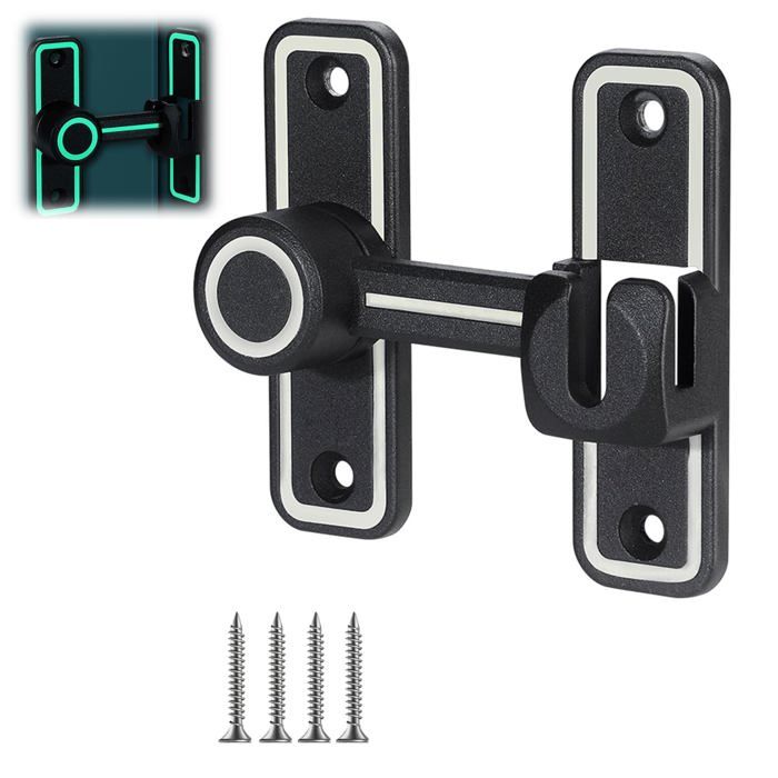 Verrou Porte Coulissante Lumineux 90/180° Serrure de Porte Coulissante Sans trou Loquet Porte Coulissante avec Vis et