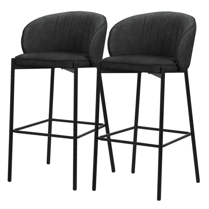 Lot 2 tabourets de bar ML-Design tissu anthracite hauteur 76 cm avec dossier et repose-pieds îlot