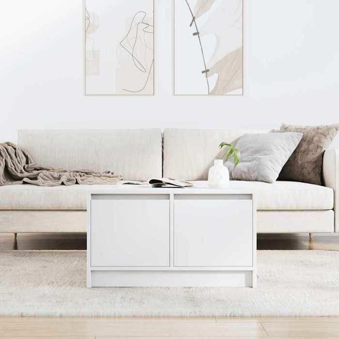 Table basse avec roulettes - vidaxl - Blanc - 70 5x70x40 cm - 4 tiroirs - Capacité 20 kg - Bois dingénierie