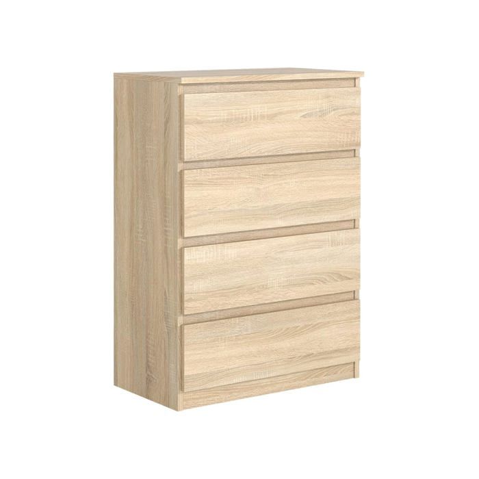Commode 4 tiroirs - Meblocker - Meuble de Rangement Spacieux - Salon Bureau chambre à couche & enfant - chêne Sonoma