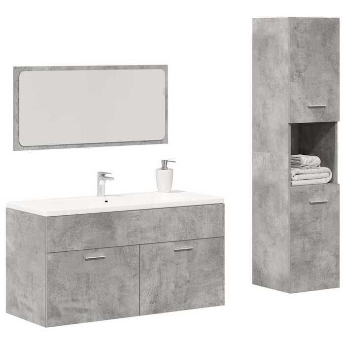 SALE 2026 Meuble de lavabo de salle de bain Gris - Ensemble de meubles de salle de bain 3 pcs gris béton PRO919106835