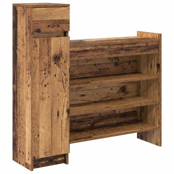 Armoire à chaussures rustique - vidaXL - Bois ancien - 1005x28x100 cm - Étagères ajustables - Bois massif
