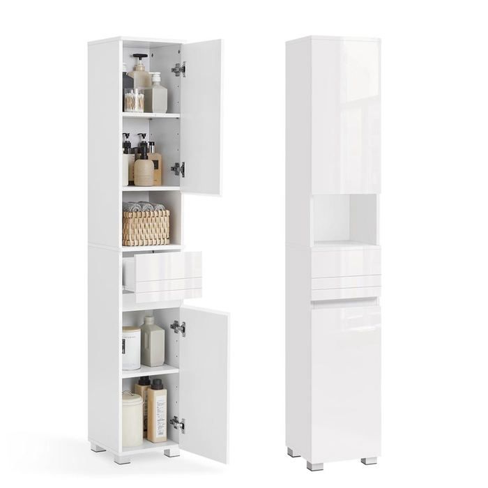Armoire de salle de bain meuble de rangement colonne avec tiroir étagères réglables compartiments 30 Armoire de salle de bain meuble de rangement colonne avec tiroir étagères réglables compartiments 30