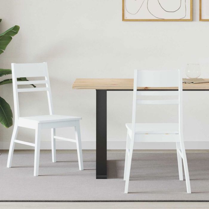 Chaise de salle à manger - VIDAXL - Modèle épuré - Lot de 2 - Bois de caoutchouc - Blanc - 43x54x89 cm