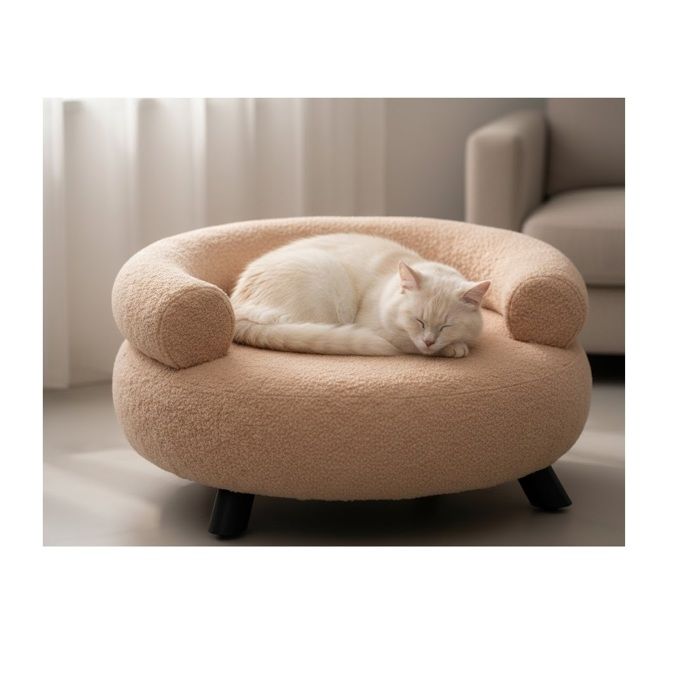 Fauteuil pour chien ou chat Bouclette beige 62 x 62 x 28 cm