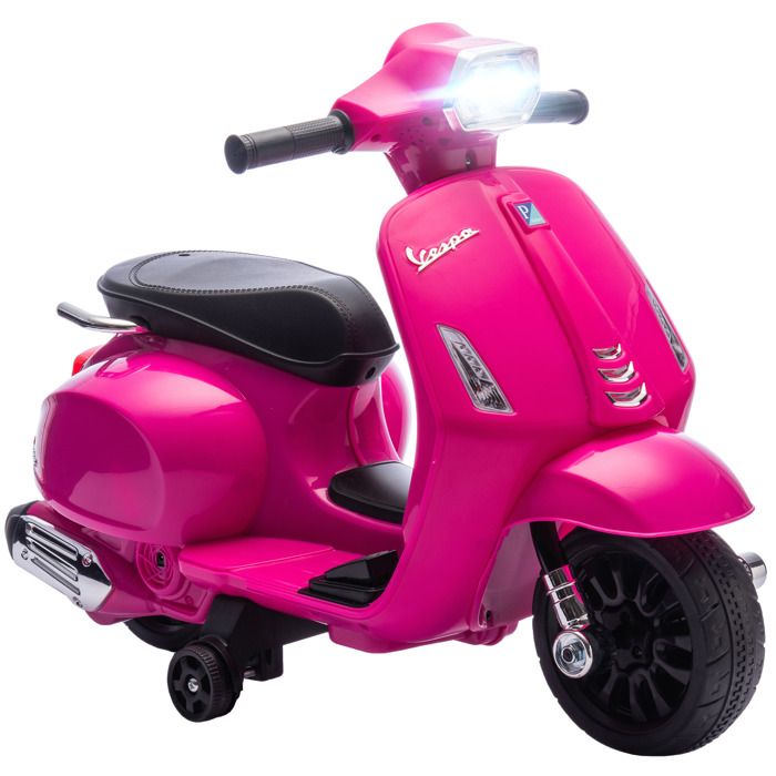 AIYAPLAY Scooter Moto &Eacute;lectrique Enfant Vespa 6v 2,5km/H Musique Mp3 Port Usb Klaxon Phare Feu Ar Rose