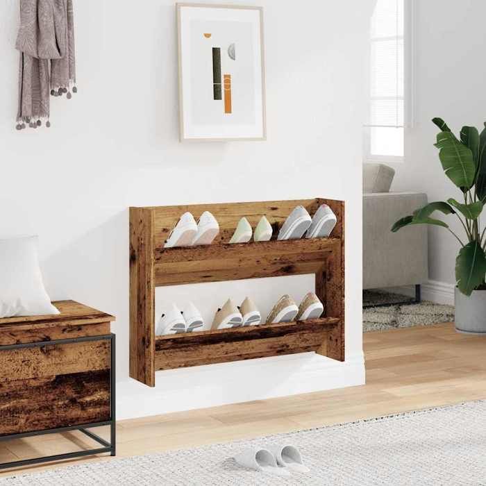 （SOLDES Dété）Armoire à chaussures - SHIELD - Stockage chaussures - pour lentrée - murale vieux bois bois dingénierie 9960647