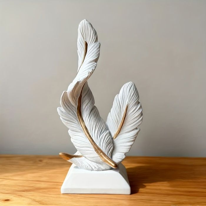 Sculpture décorative - SAGRANDIR - Plume de Platine - Blanc mat & doré - Forme plume - Intérieur