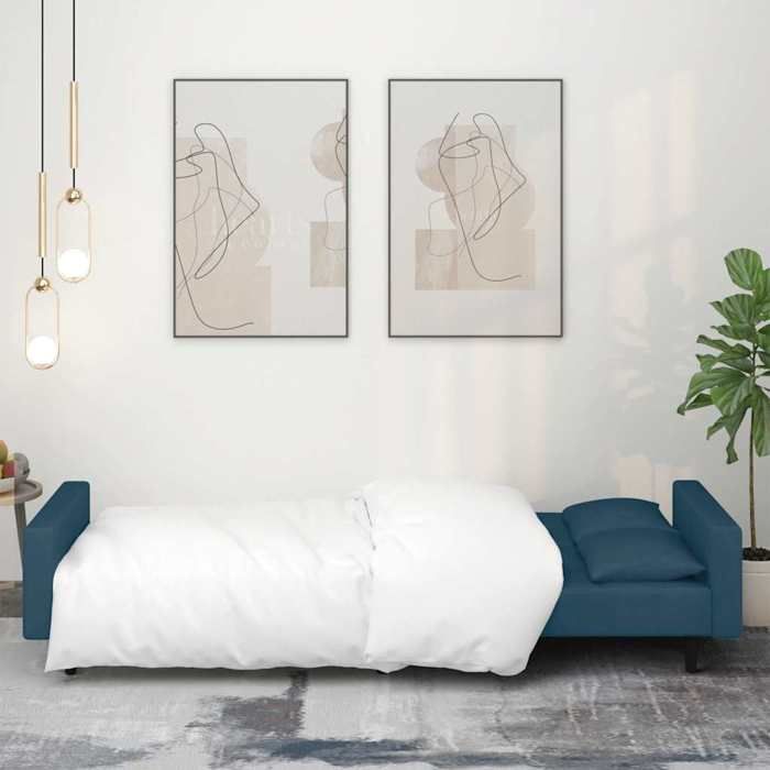Antitaches Canapé-lit 2 places Scandinave - LEMONTREE - pour salon - Sofa réversible - avec deux oreillers bleu velours Size globale