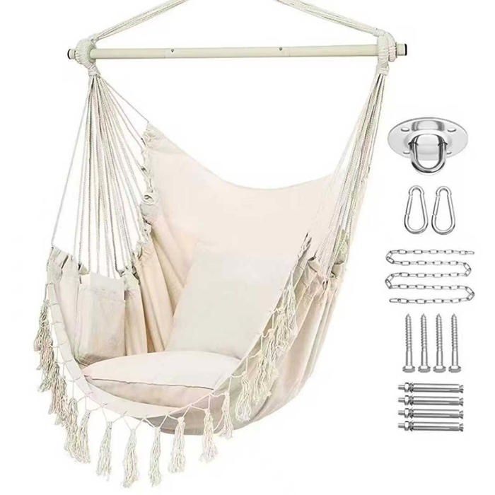Chaise suspendue 100x130cm Sièges Suspendus Chaise Hamac Balançoire Inclus Barre décartement en Métal Portable Poche Latérale