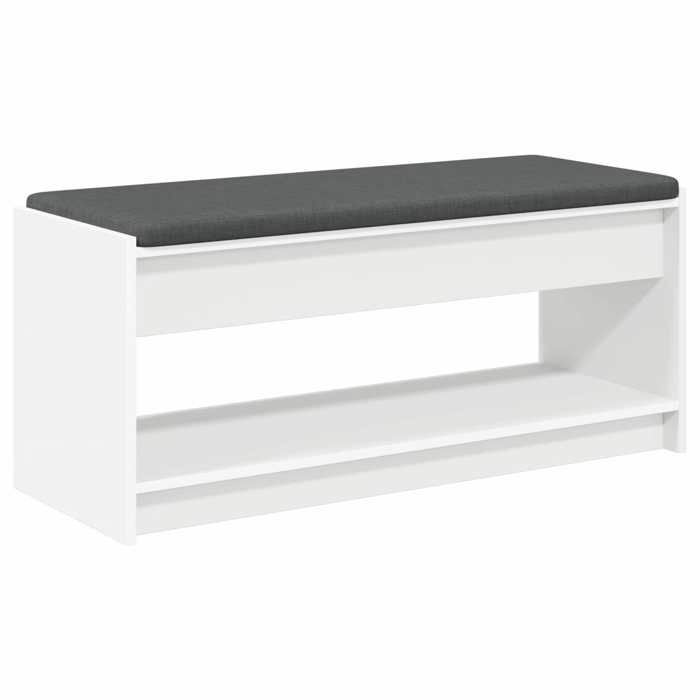Blanc Banc coffre -  Banc dentrée avec coussin avec étagère Blanc 103x38x45 cm m8449