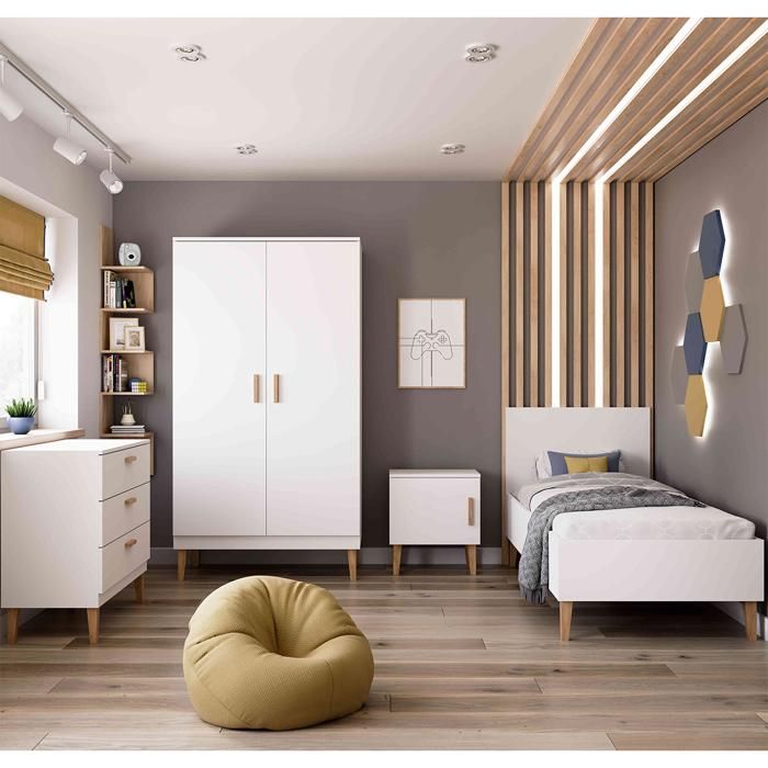 Chambre complète Kocot Kids - Kubi - 84 x 184 x 92cm - Blanc Chambre complète Kocot Kids - Kubi - 84 x 184 x 92cm - Blanc