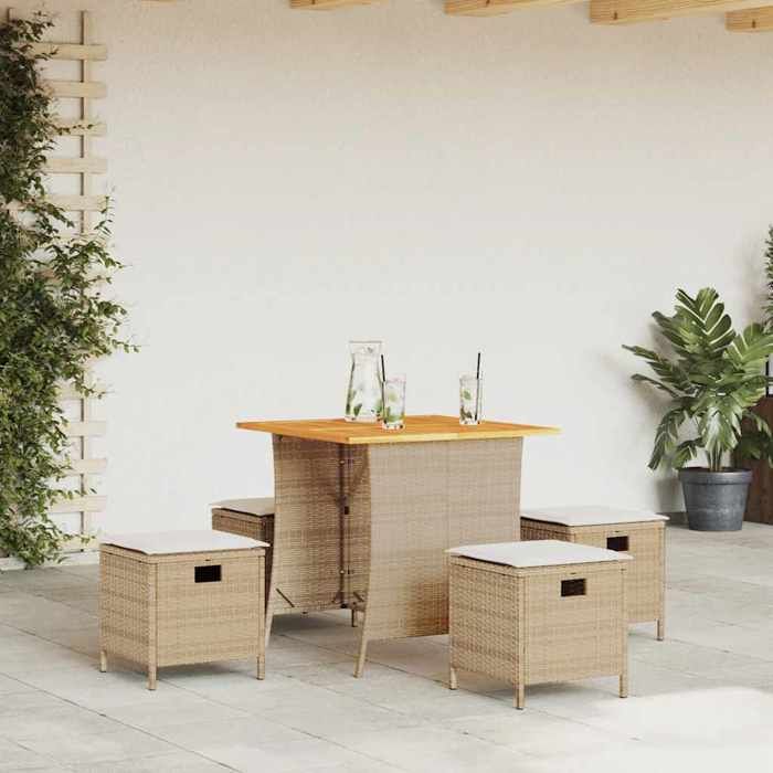 VIDAXL Ensemble Table avec chaises jardin + coussins - (5 pcs) - ANTI-UV - Beige poly rotin 38x38x40 cm M8939