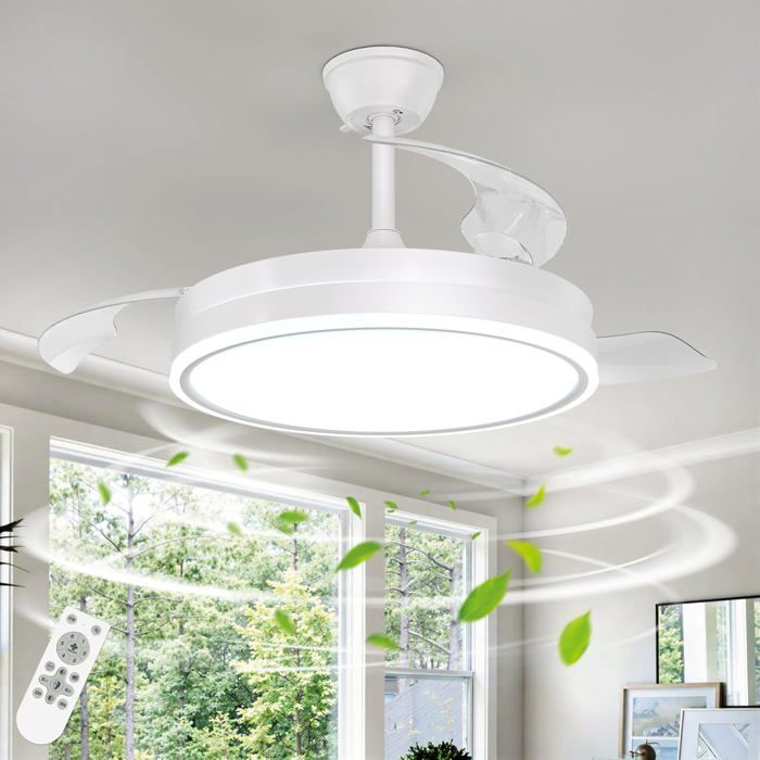 Ventilateur De Plafond Pales Rétractables 36W Plafonnier Led Ventilateur Avce Télécommande 6 Vitesses Dimmable Silencieu[VV677]