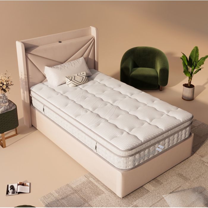 WOVREO Matelas hybride 90 x 200 cm à ressorts ensachés et mousse froide 7 zones H3 25 cm blanc