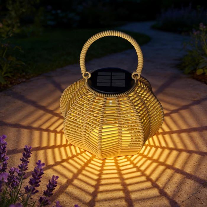 Lanterne solaire citrouille rotin tressé - Luminaire suspendu étanche IP65 pour extérieur et jardin