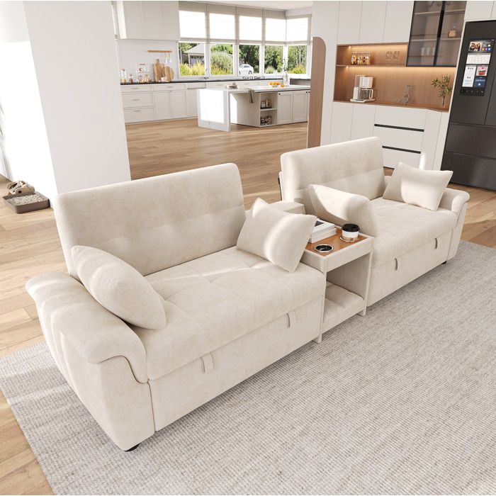 ROVRYN Canapé convertible en U 284 x 138 x 89 cm chenille beige dossier réglable 3 positions