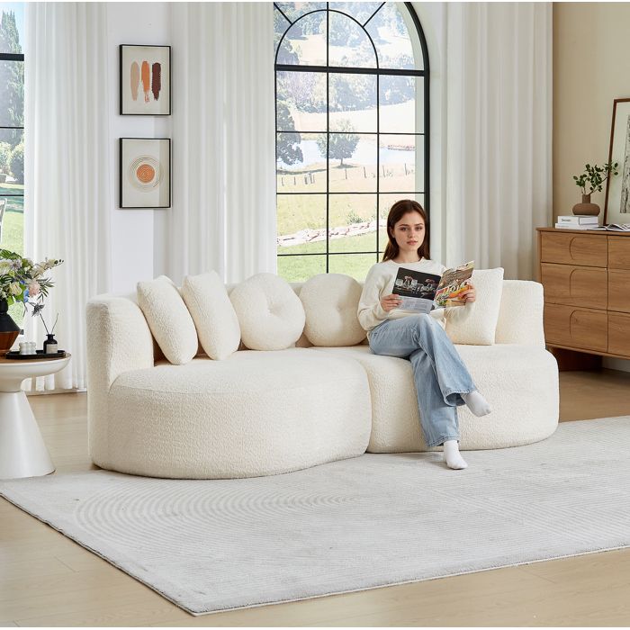 ULEVR Canapé modulable 2 modules en chenille beige sans accoudoirs livré avec 6 coussins