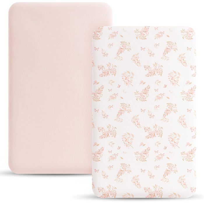 Draps housse bébé lot de 2 - 50 x 90 cm - microfibre respirante à fleurs roses