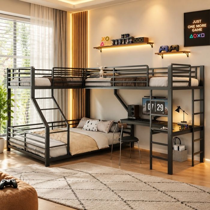 Luscriate - Lit superposé 90/140 x 200 cm avec USB-C bureau  idéal pour les adolescents – noir