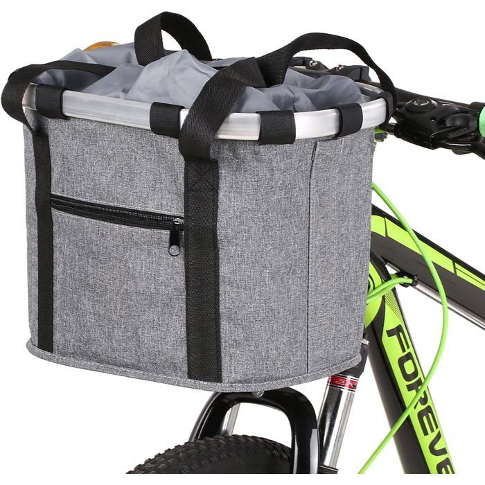 Panier avant pour vélo amovible fixation rapide cadre aluminium sac à main grande capacité gris zippé