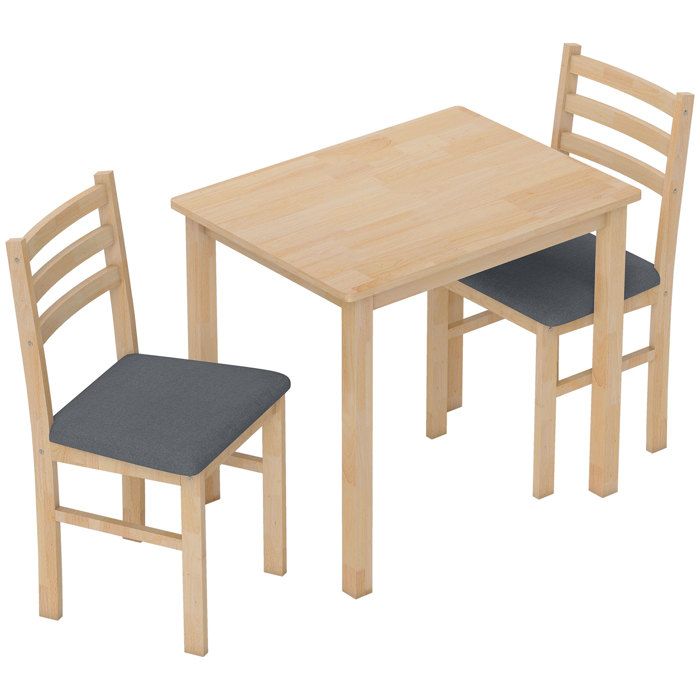 YWJ Ensemble Table Cuisine 3 Pièces Bois Naturel MDF 2 Chaises Rembourrées Compact Peu Encombrant