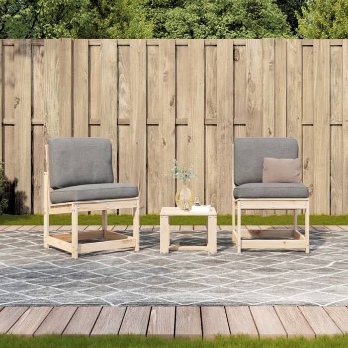 Salon de jardin 3 pièces 40x38x28 5 cm en bois massif - vidaXL - Charge 90 kg par siège - Design à lattes 308109