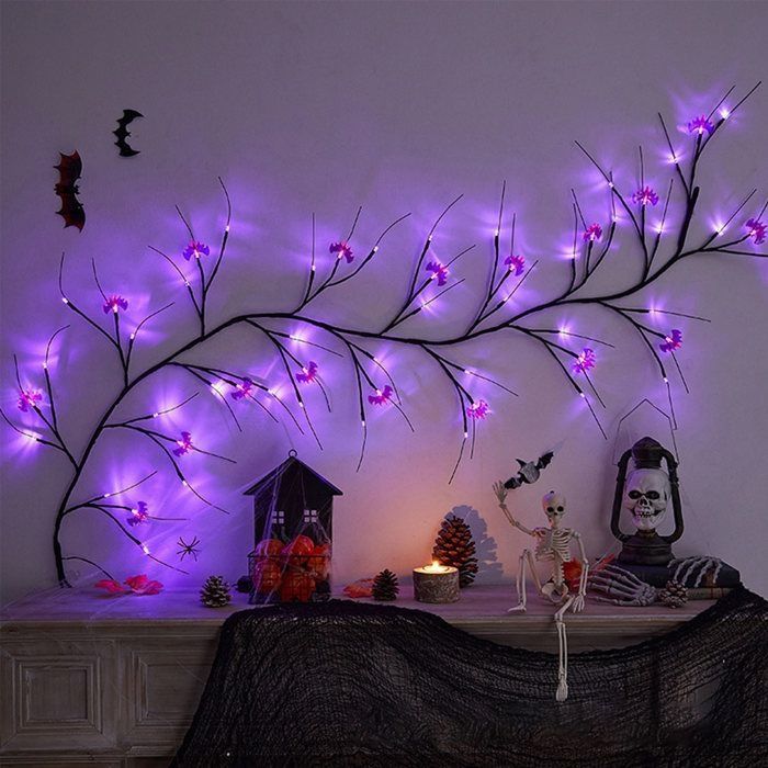 Guirlande lumineuse décorative - AIMOONSA - Halloween 1 8 m - Violet - LED à piles - Motif chauve‑souris