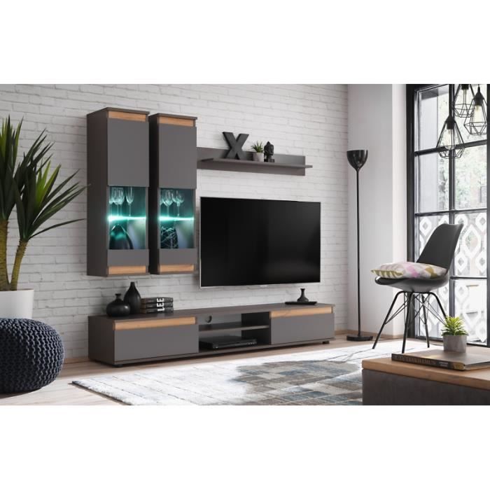 Ensemble meuble TV mural - ABW Modo - Gris - 2 tiroirs - Contemporain - Design
