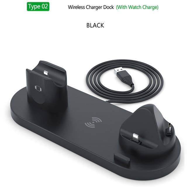 Type Noir-Station de charge sans fil en 1, pour iPhone-Android
