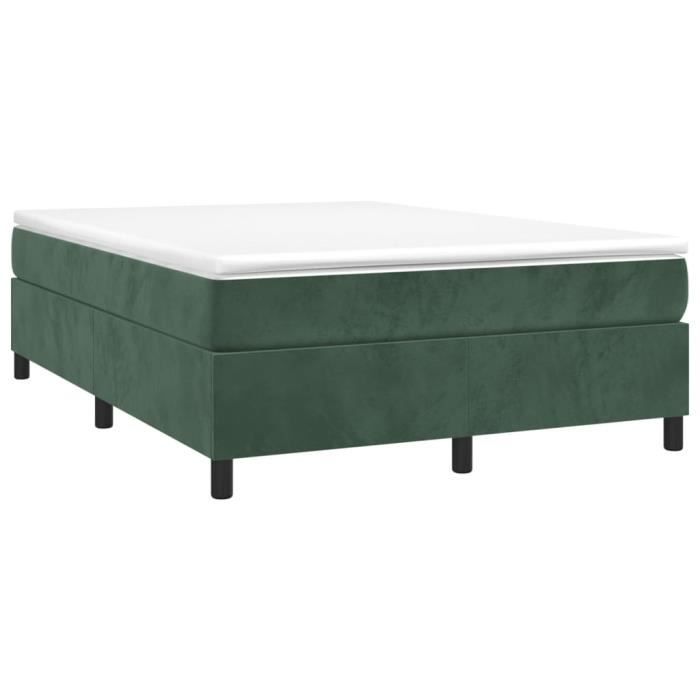 Sommier tapissier - AKOZON - 140x190 cm - Velours vert foncé - Lattes en contreplaqué - 2 places