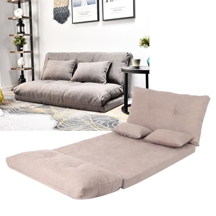canapé-lit pliant canapé-lit double pliant confortable canapé-lit réglable avec 2 oreillers pour le salon meuble sofa gris 98666