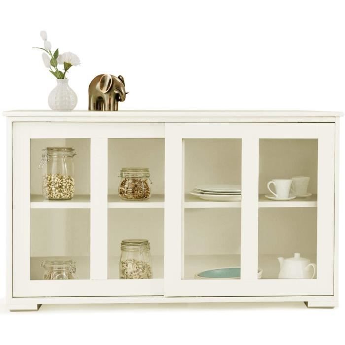 Buffet Commode Bas avec 2 Etagères (Hauteur Réglable) Vaisselier/Bahut de Cuisine avec Porte Coulissante 106 7 x 33 x 62 5 CM