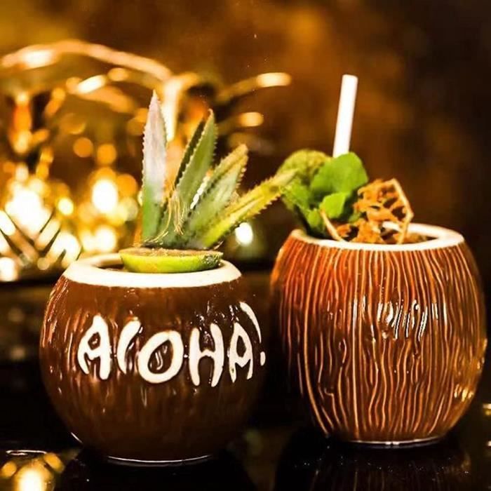 Lot De 4 Tasses Tiki En Céramique - Verres Cocktails Hawaïens Exotiques Pour Bar, Halloween, Noël