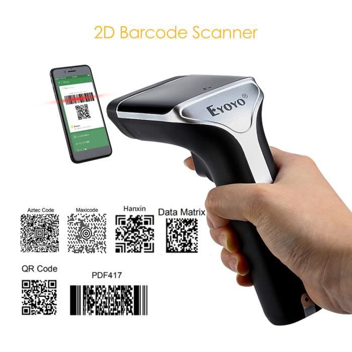 Lecteur Code Barre Eyoyo Scanner Portable Sans Fil Douchette Transmision De Longue Distance Sensible Batterie Durable Avec Une Gran