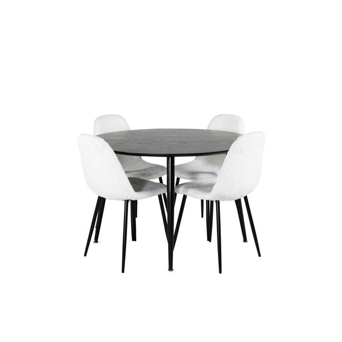 DippØ115BLBL ensemble table table noir et 4 Polar Fluff chaises Teddy blanc.